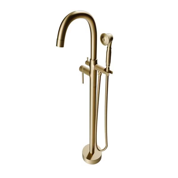 Neptune Freestanding Brushed Gold Gooseneck Tub Filler Faucet with Float Handle, Castello Usa, Mfr#: CB-F04-BG-J0805